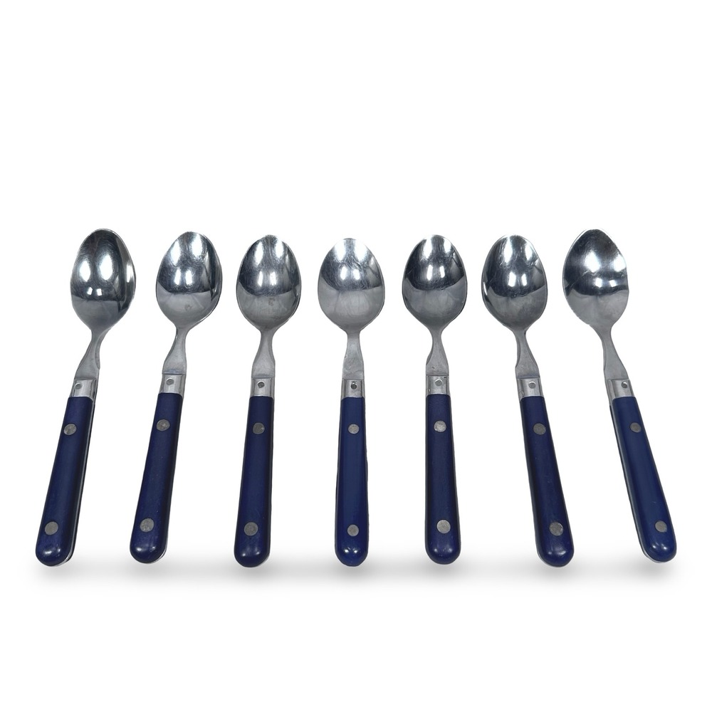 Washington Forge Mardi Gras Blue Teaspoons Stainless Set of 7 Riveted 6.75"